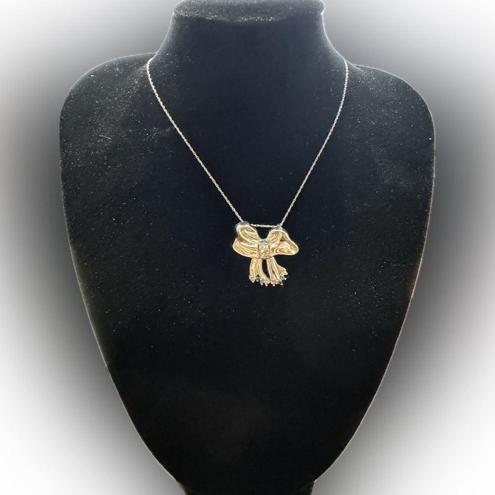 Le Vian 14Kt white gold bow necklace with diamond and colored gems